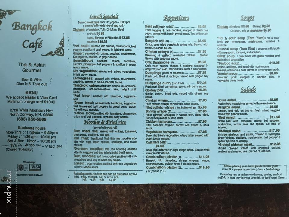 Bangkok Cafe - North Conway, NH menu_pic