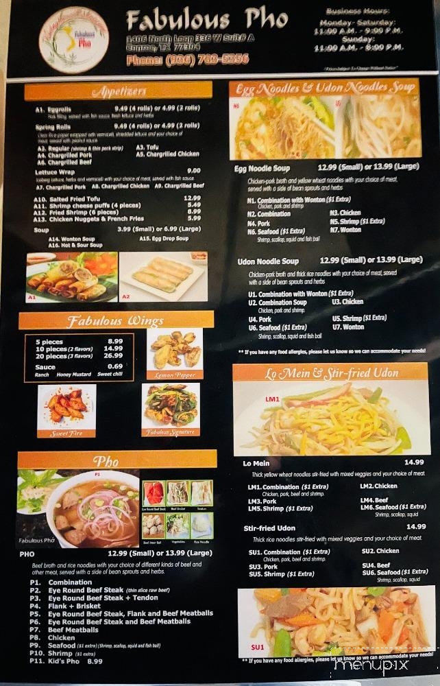 Fabulous Pho - Conroe, TX menu_pic