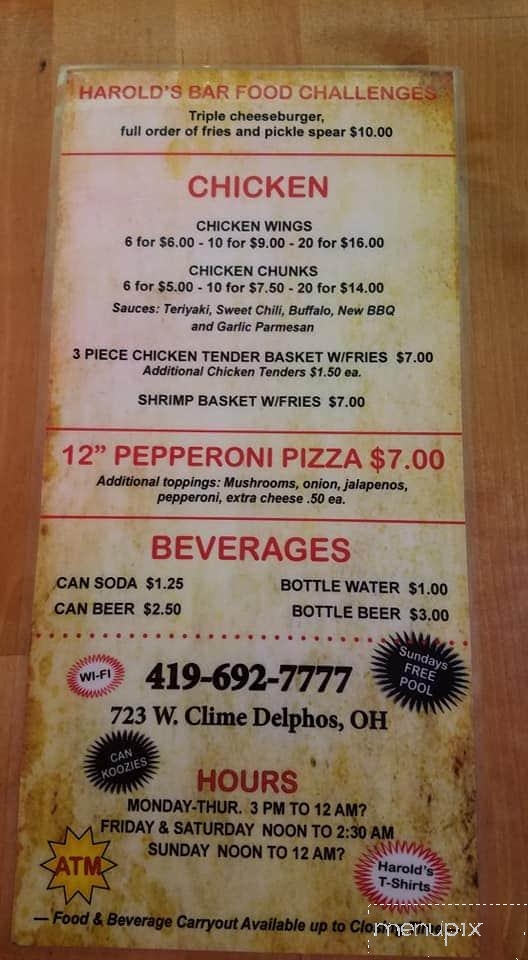 Harold's Bar - Delphos, OH menu_pic