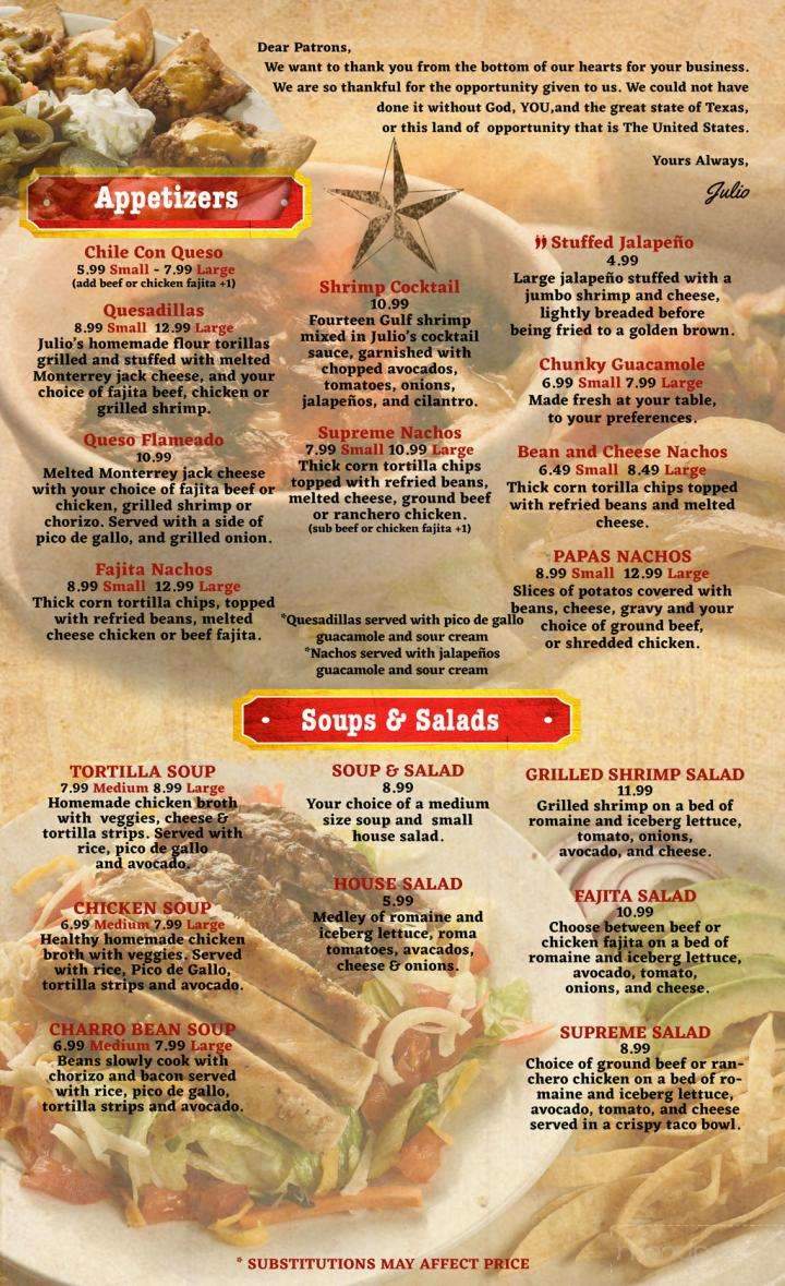 Julio's Mexican Grill - Magnolia, TX menu_pic