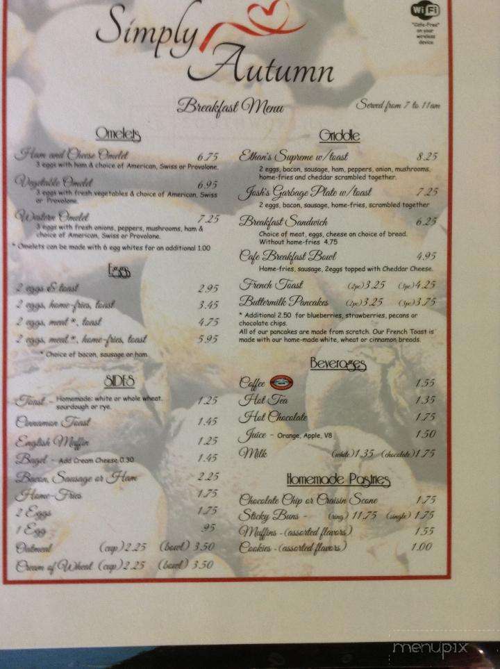 Simply Autumn Cafe And Restaurant - Wayland, NY menu_pic