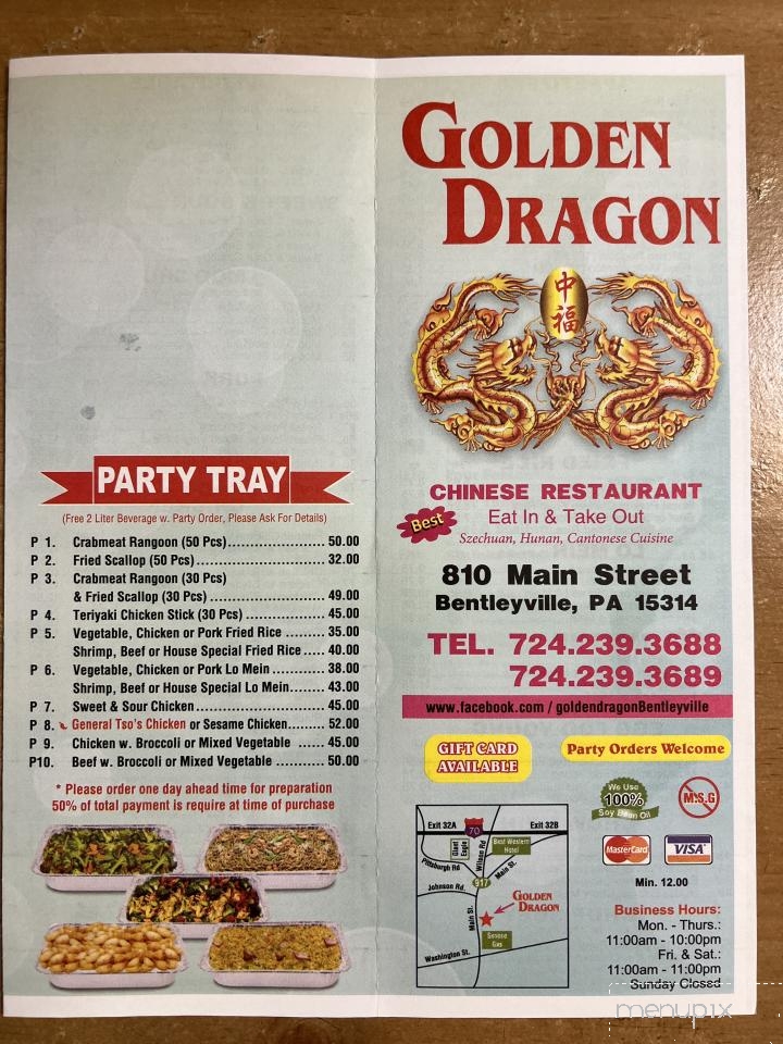 Golden Dragon - Bentleyville, PA menu_pic
