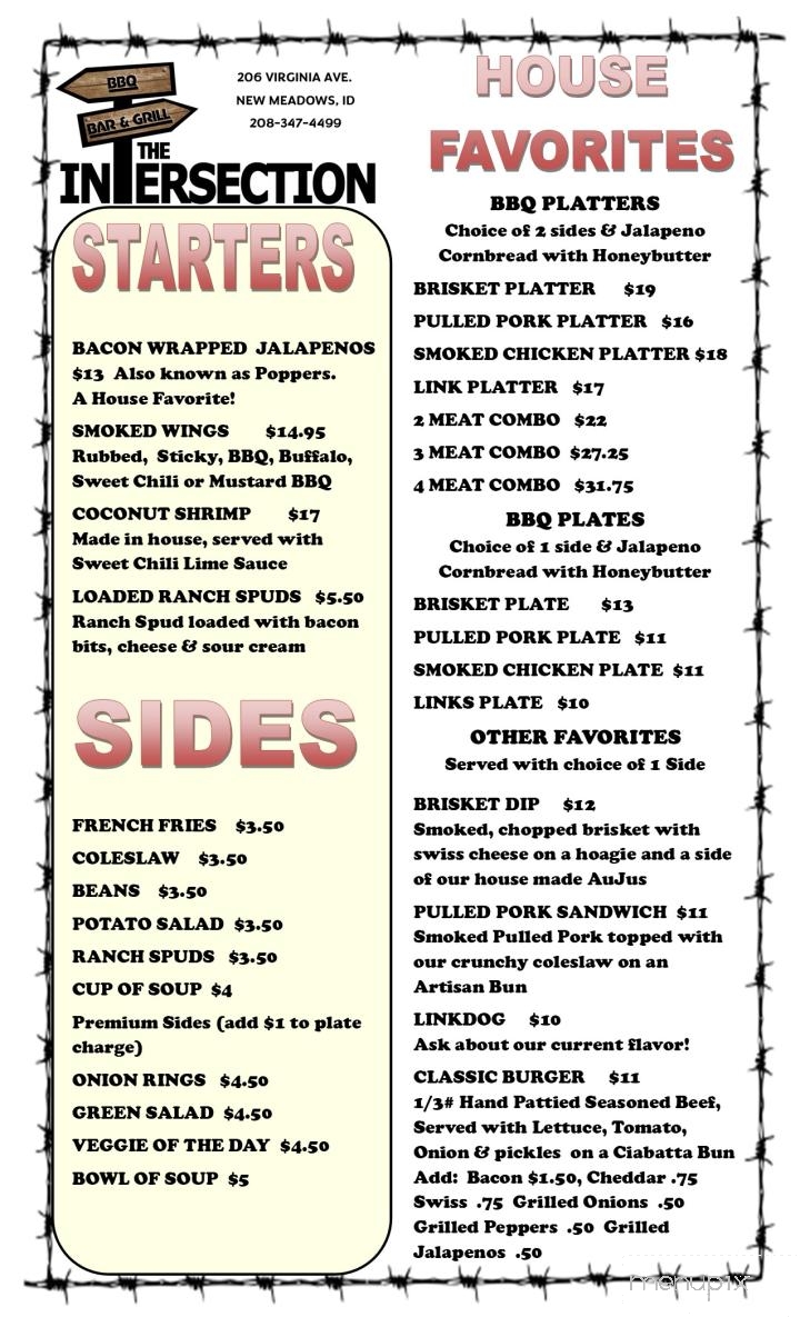 Intersection BBQ Bar and Grill - New Meadows, ID menu_pic