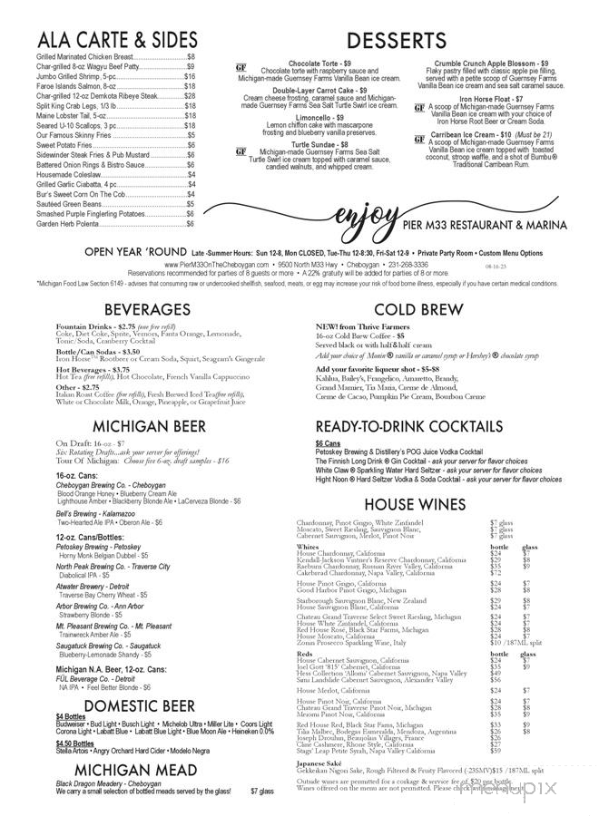 Pier M33 On The Cheboygan - Cheboygan, MI menu_pic