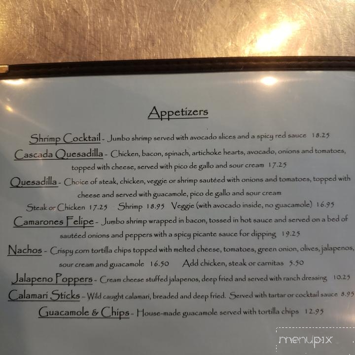 Cascada - Placerville, CA menu_pic