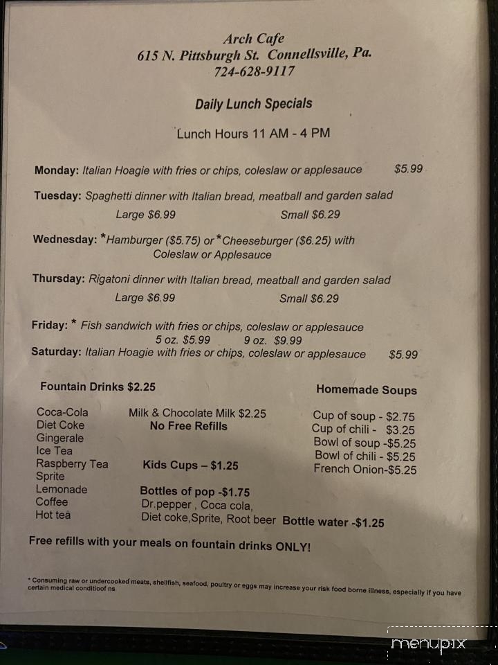 Arch Cafe - Connellsville, PA menu_pic