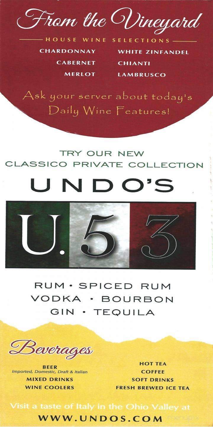 Undo's Sport's Bar - Elm Grove - Wheeling, WV menu_pic