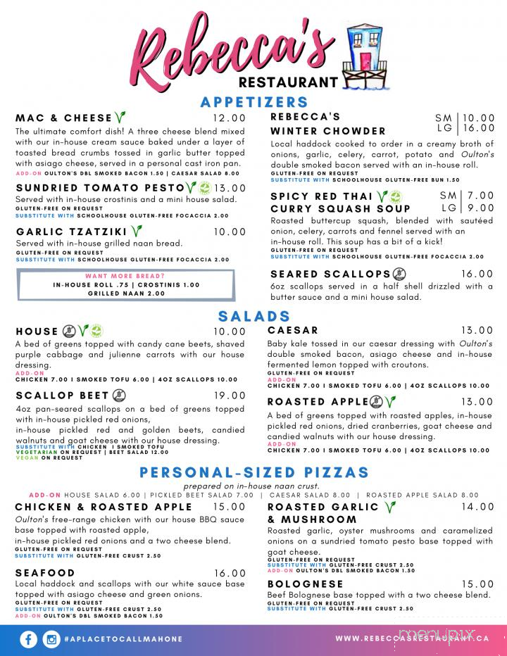 Rebecca's Restaurant - Mahone Bay, NS menu_pic