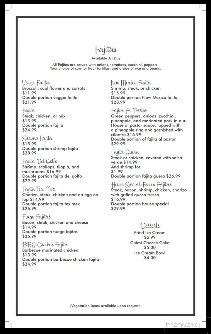 Fresco Fajita House - Beloit, WI menu_pic