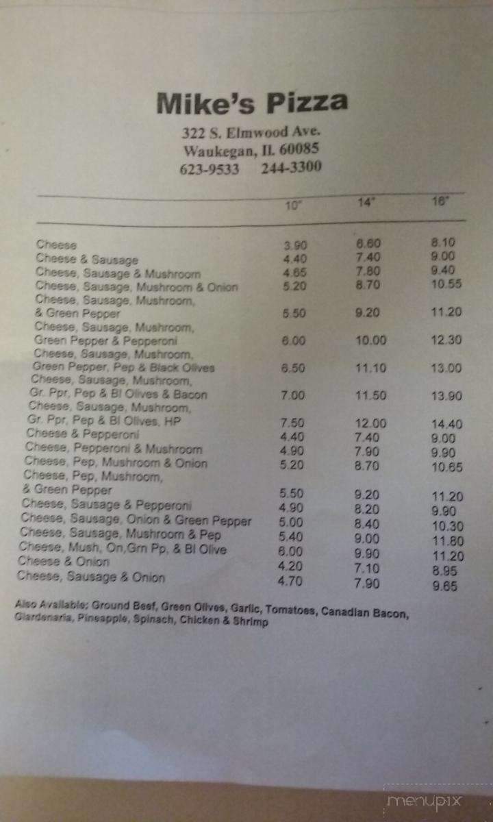 Mike's Pizza House - Waukegan, IL menu_pic