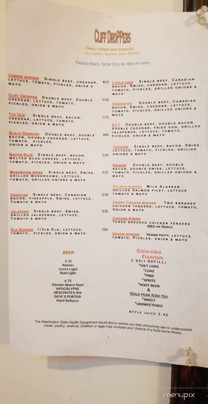 Cliff Droppers - Packwood, WA menu_pic