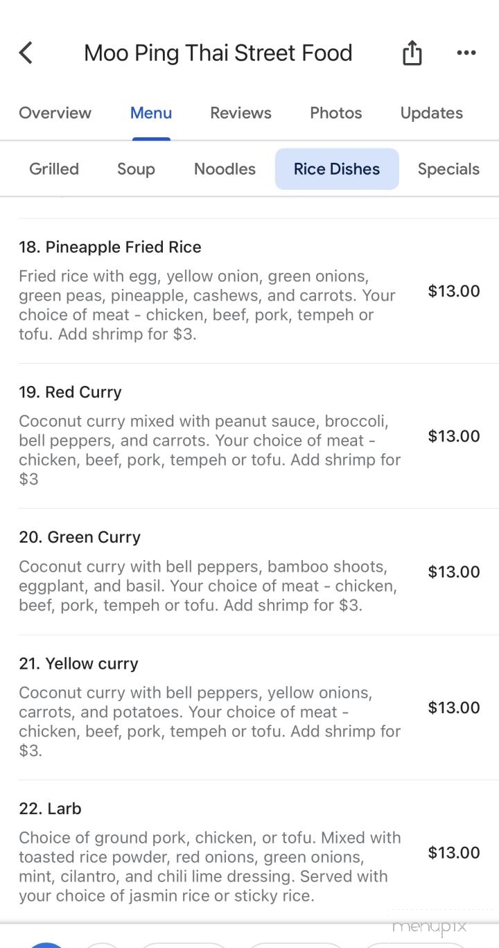Moo Ping Thai Street Food - Eugene, OR menu_pic