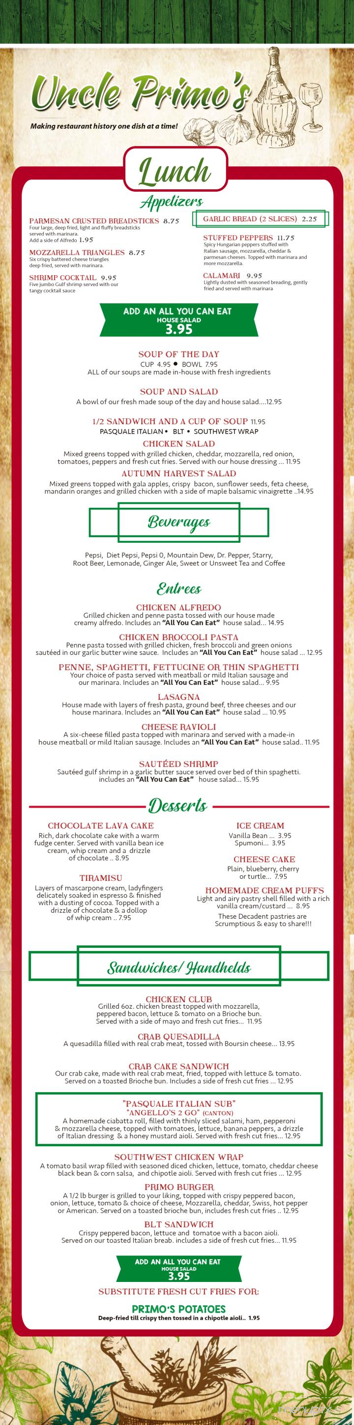 Uncle Primo's - New Philadelphia, OH menu_pic