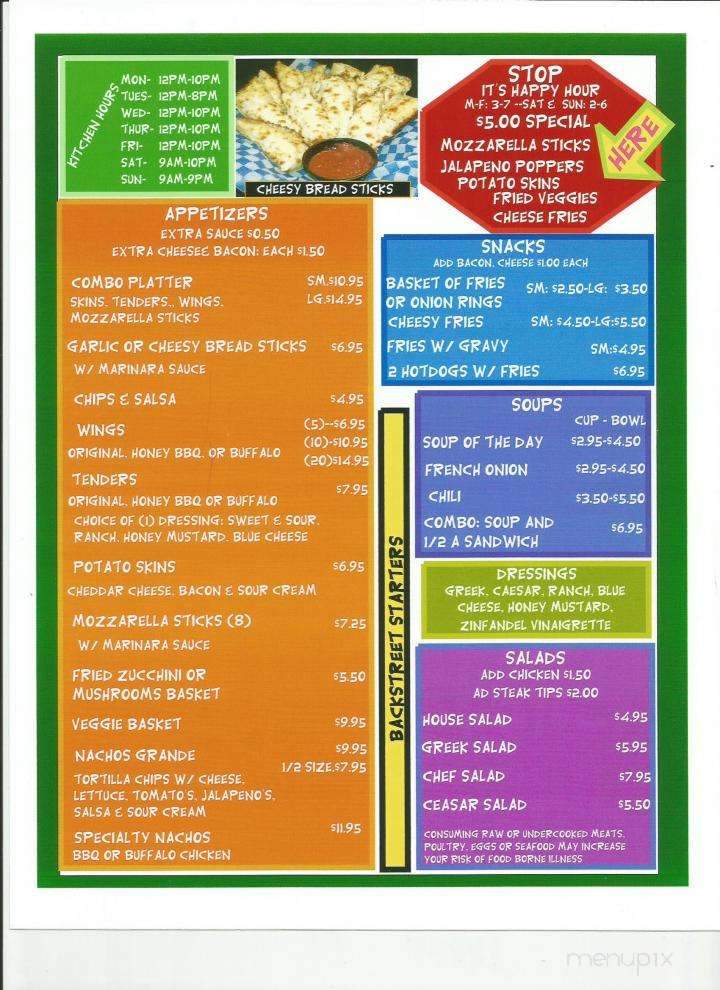 Backstreet Bar & Grill - Hudson, NH menu_pic