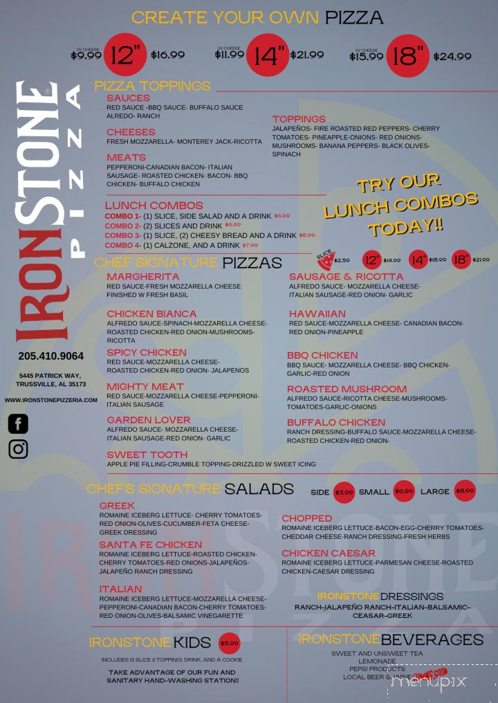 IronStone Pizza - Trussville, AL menu_pic