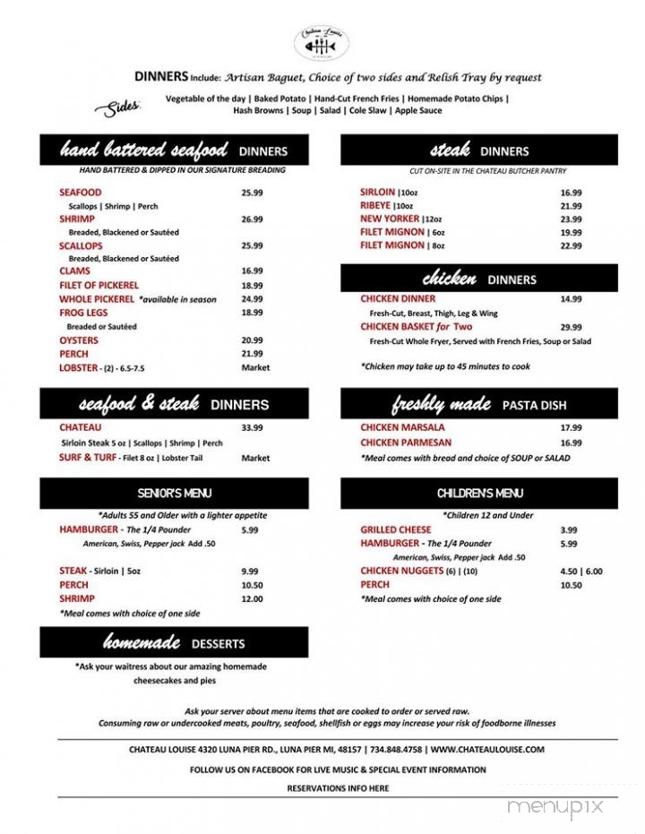 Chateau Louise Restaurant - Luna Pier, MI menu_pic