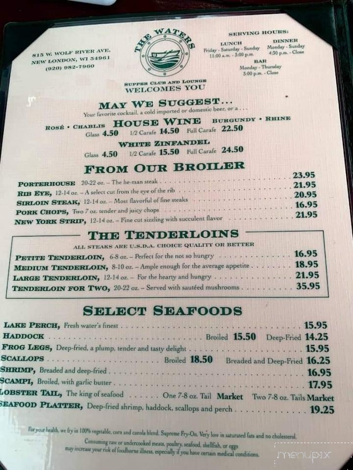 Waters - New London, WI menu_pic
