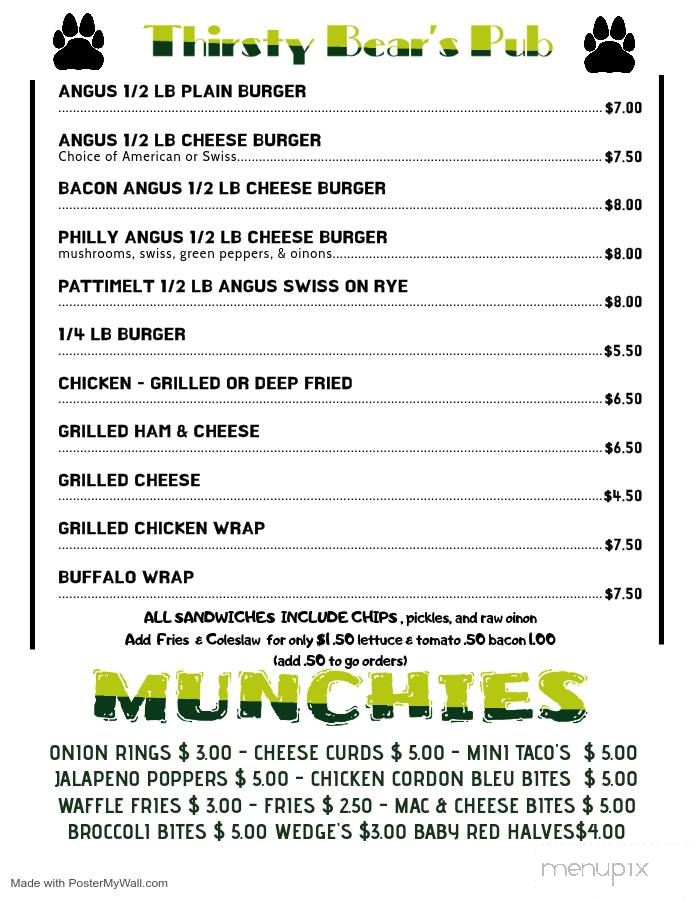 Thirsty Bear's Pub - Black Creek, WI menu_pic