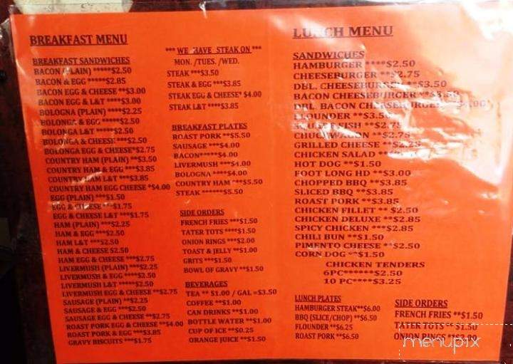 Claremont Cafe & Pool Room - Claremont, NC menu_pic
