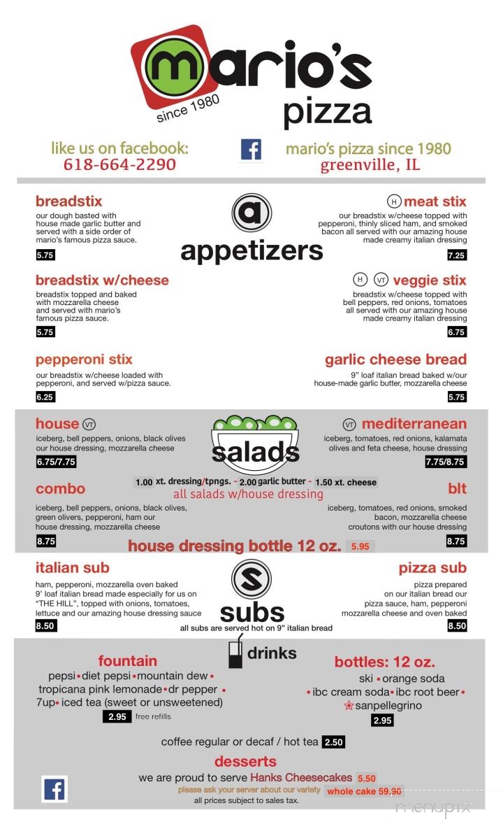 Mario's Pizza - Greenville, IL menu_pic