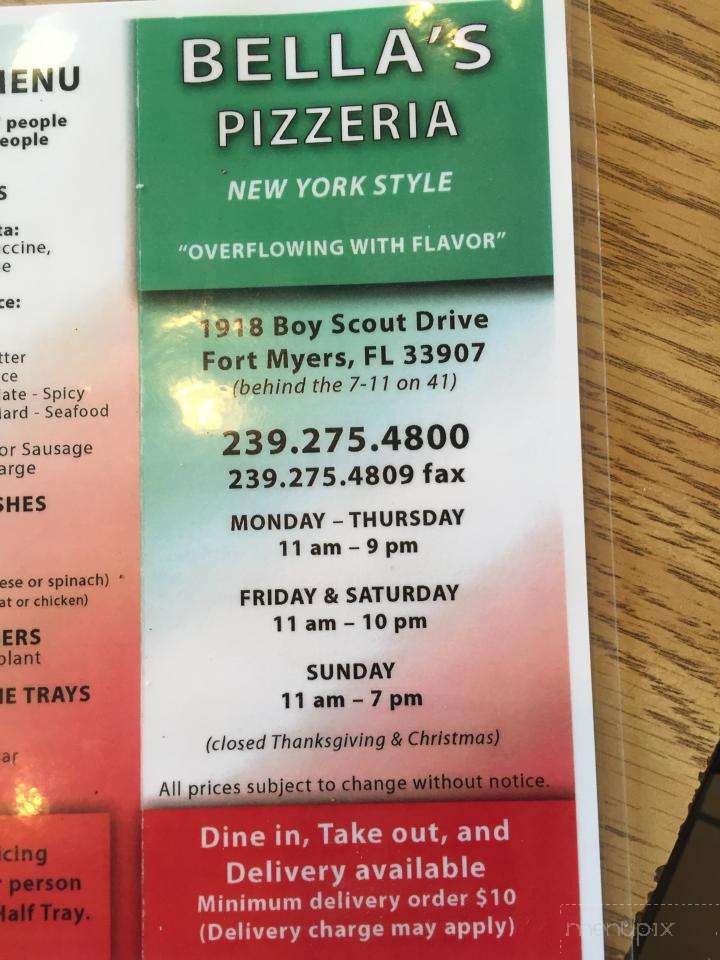 Bella's Pizzeria - Fort Myers, FL menu_pic