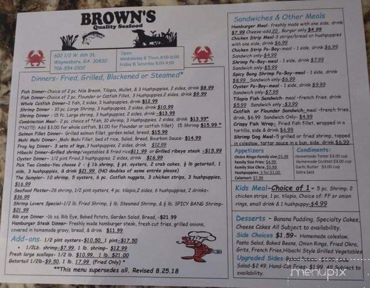 Brown's Quality Seafood - Waynesboro, GA menu_pic