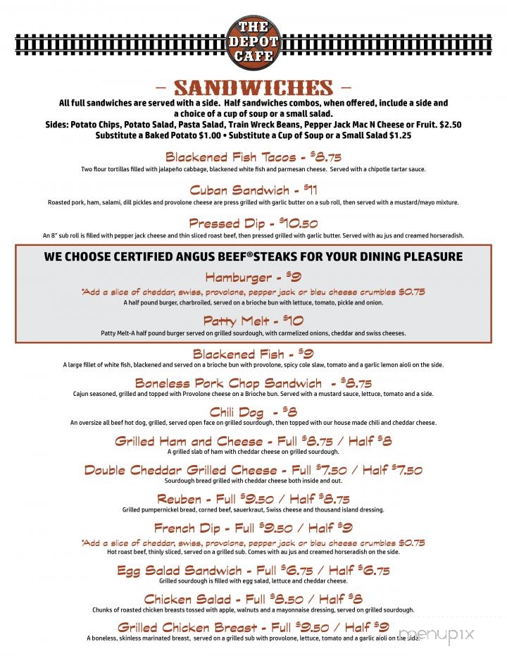 The Depot Cafe - Fredericktown, MO menu_pic