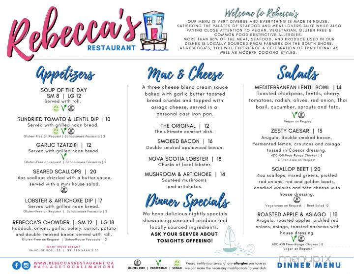 Rebecca's Restaurant - Mahone Bay, NS menu_pic