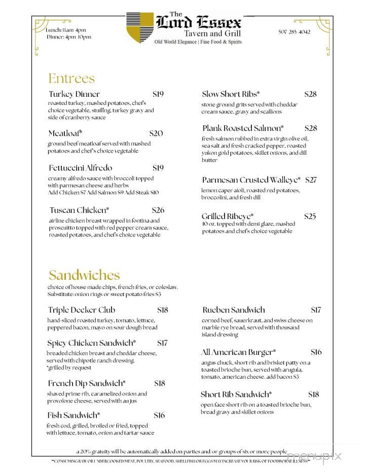 Lord Essex Tavern and Grill - Rochester, MN menu_pic