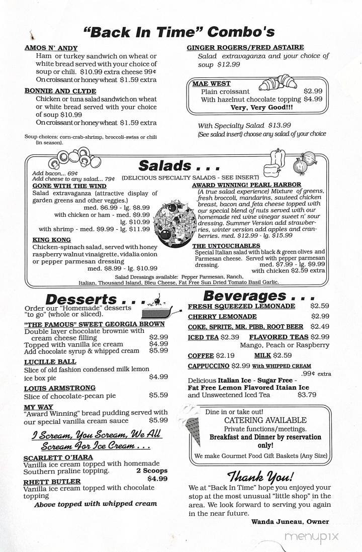 Back In Time - Opelousas, LA menu_pic