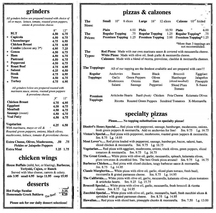 Dimitri's Pizza Restaurant - Coventry, CT menu_pic