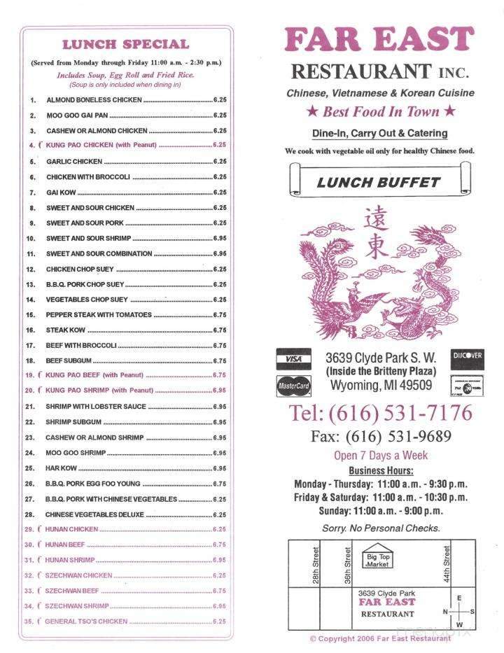 Far East Chinese Restaurant - Wyoming, MI menu_pic