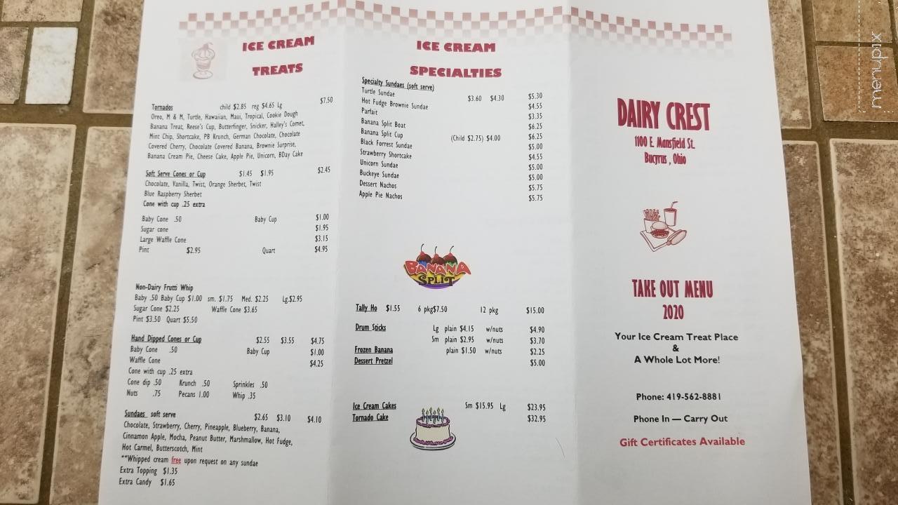 Dairy Crest Drive-In - Bucyrus, OH menu_pic