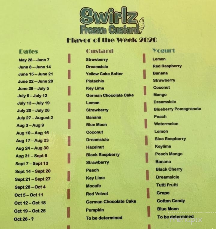 Swirlz Lake Orion - Lake Orion, MI menu_pic