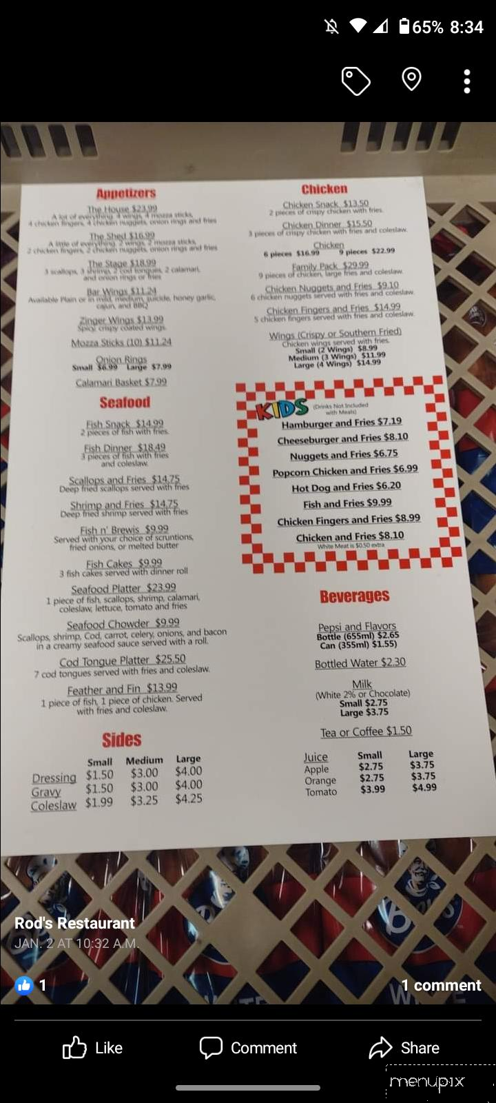 Rod's Restaurant - Clarenville, NL menu_pic