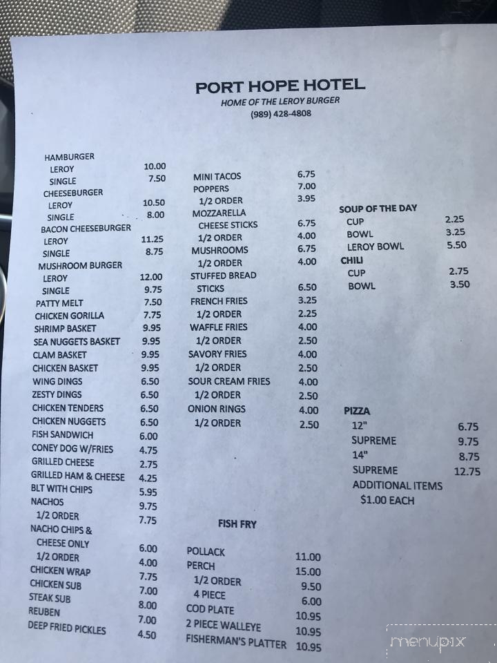 Port Hope Hotel - Port Hope, MI menu_pic