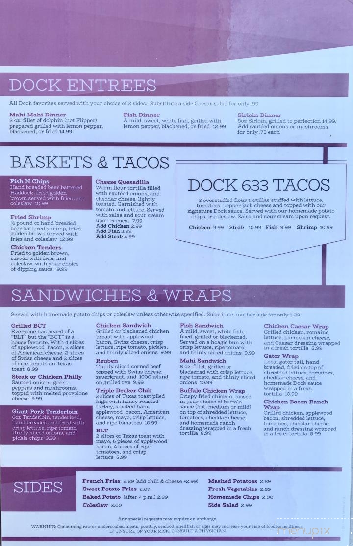 Dock 633 - Lake Placid, FL menu_pic