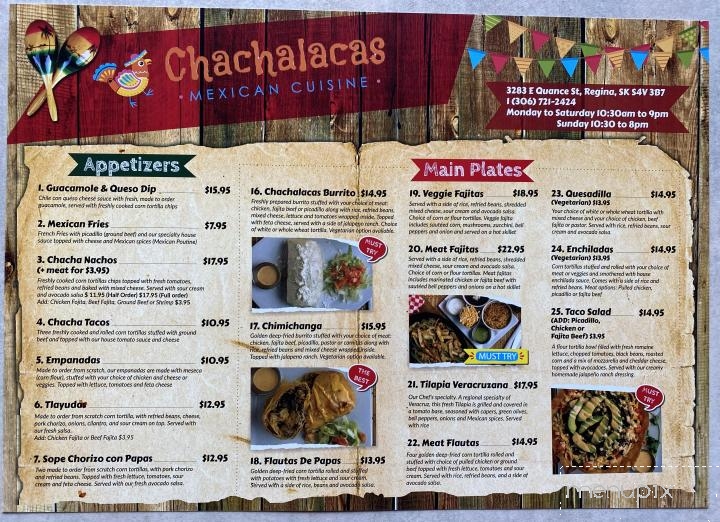 Chachalacas - Regina, SK menu_pic