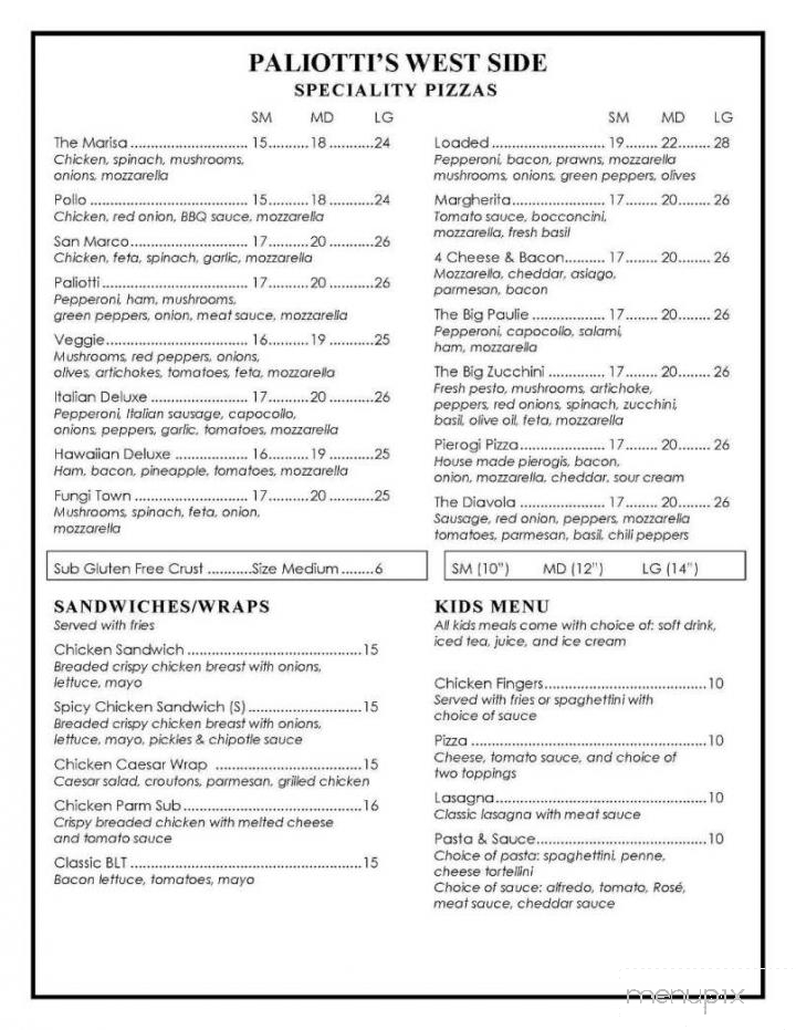 Paliottis Westside - Maple Ridge, BC menu_pic