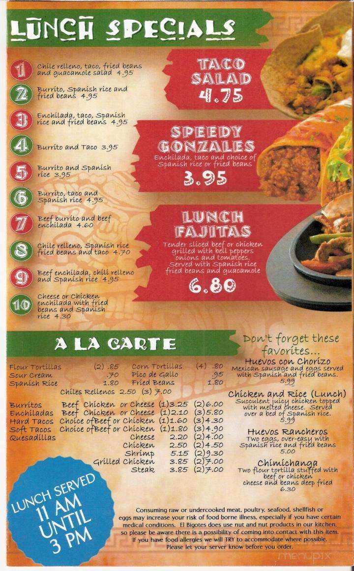 El Bigotes Mexican Grill - Abingdon, VA menu_pic