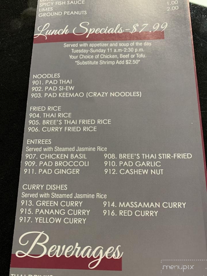 Bree Thai Restaurant - Chicago, IL menu_pic
