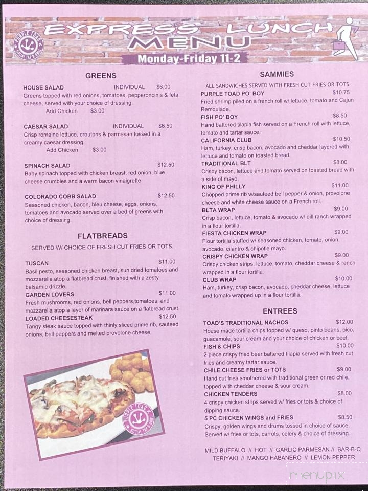 Purple Toad Social Tap & Grill - Trinidad, CO menu_pic
