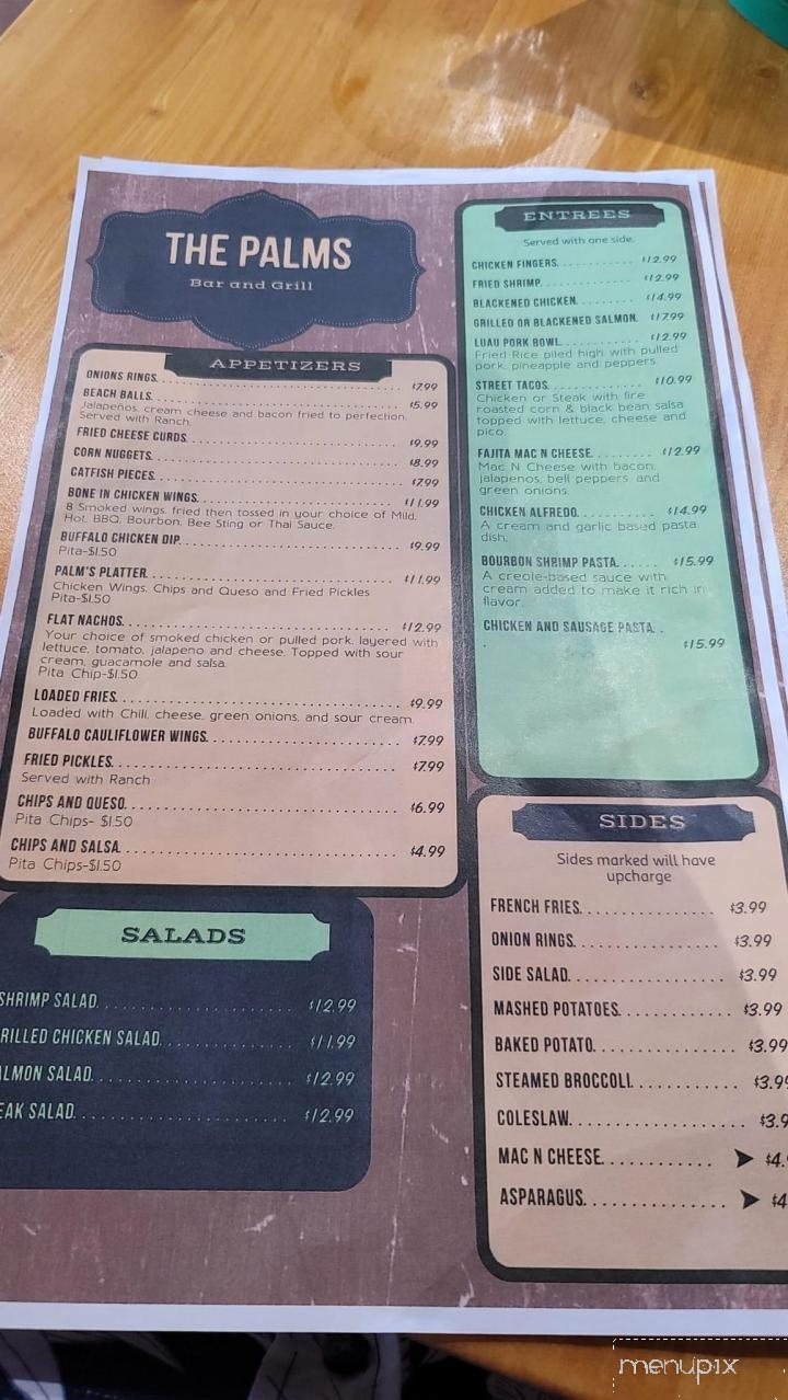 The Palms Bar & Grill - Maryville, MO menu_pic