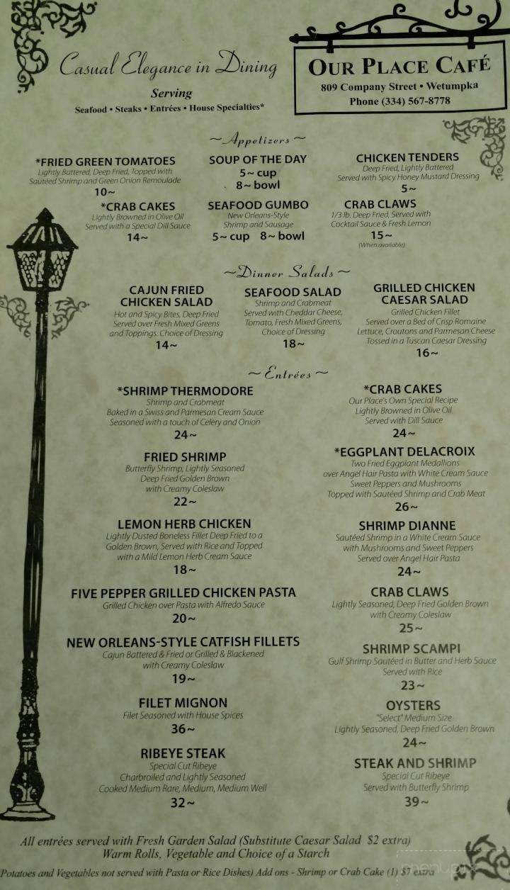 Our Place Cafe - Wetumpka, AL menu_pic