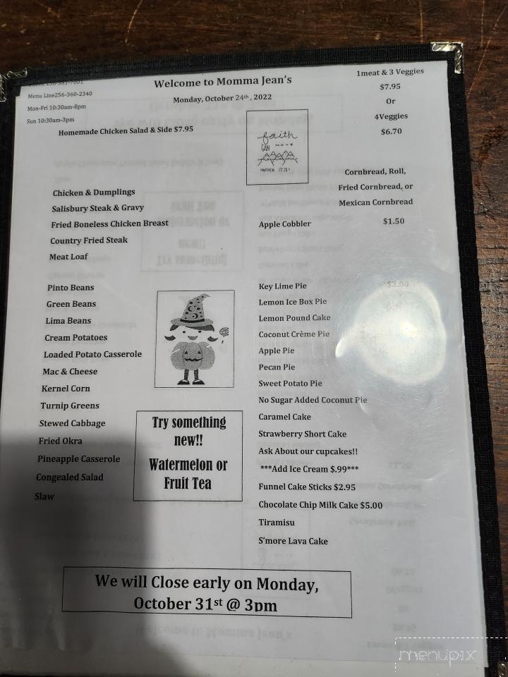 Momma Jean's Restaurant - Tuscumbia, AL menu_pic