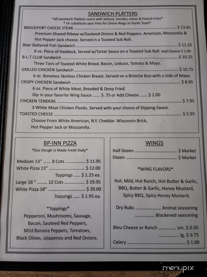 B P Inn - Brockport, PA menu_pic
