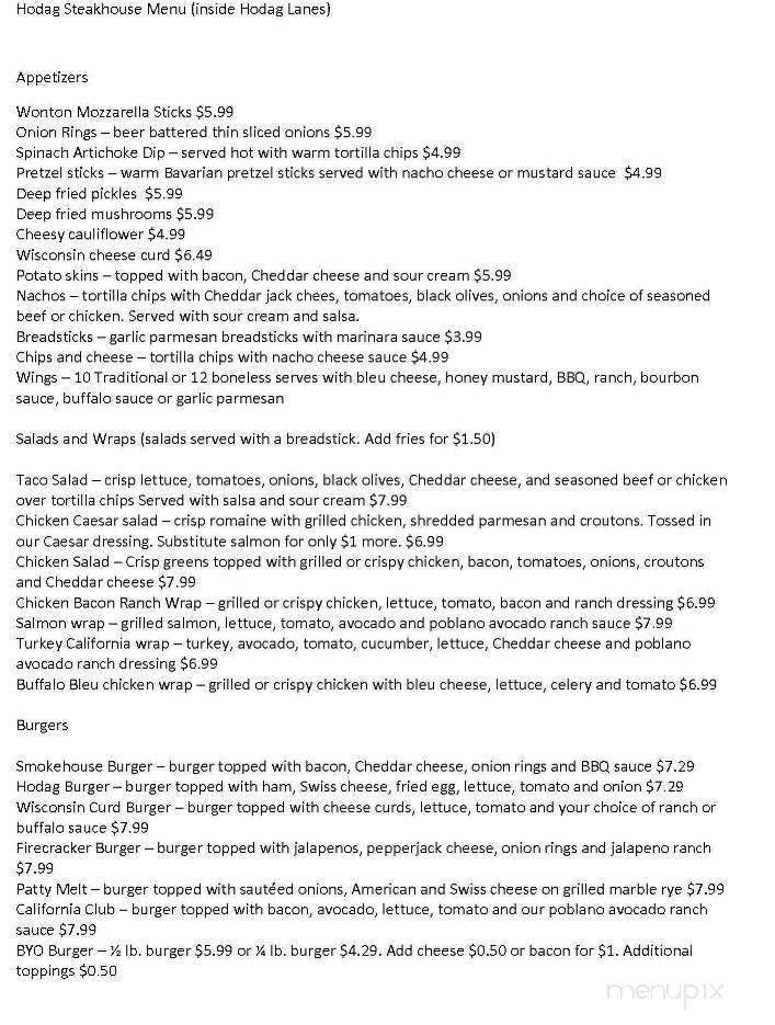 Nick's Hodag Lanes - Rhinelander, WI menu_pic