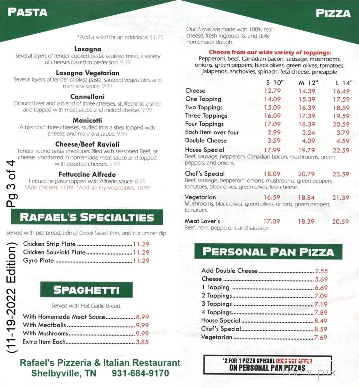 Rafael's Pizzeria & Italian Restaurant - Shelbyville, TN