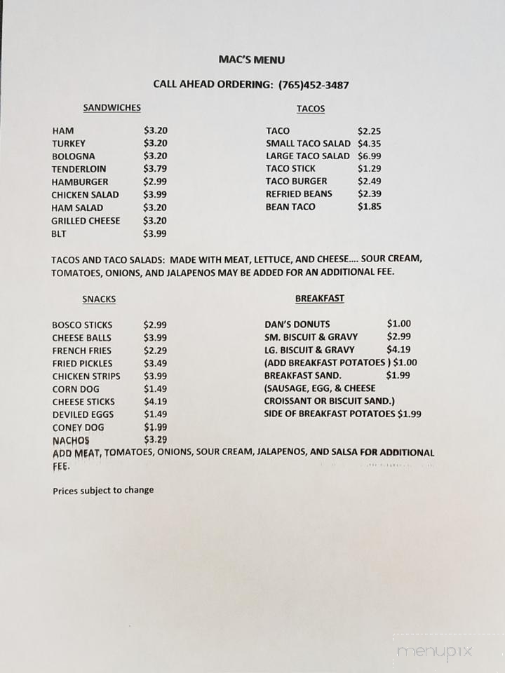 Mac's Market - Kokomo, IN menu_pic
