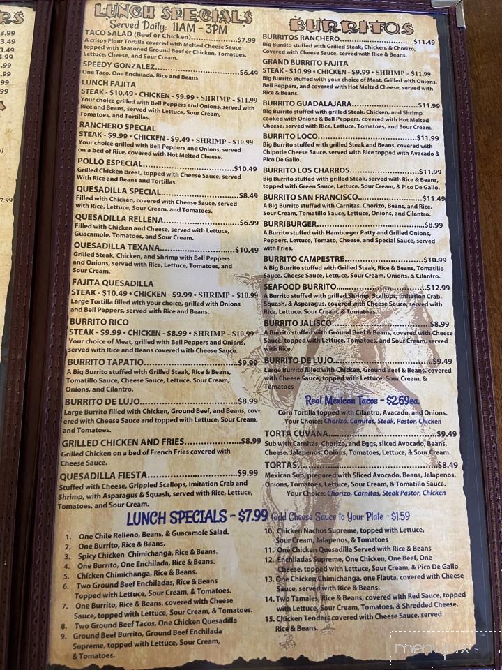 Los Charros - Petal, MS menu_pic